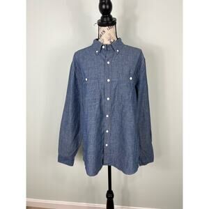 NWT Free Assembly Mens Chambray Indigo Shirt Blue Button Up Long Sleeve Shirts